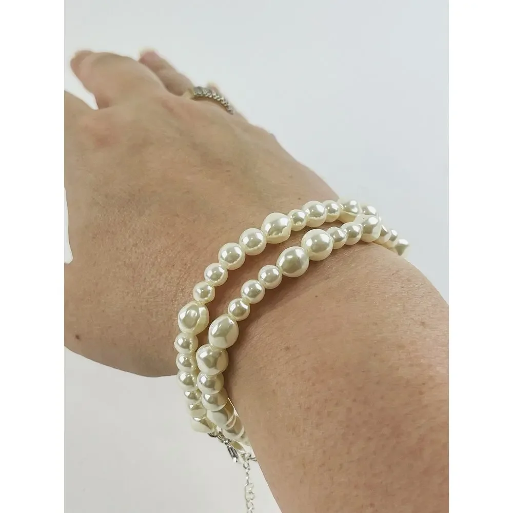 Avon SAQ Faux Pearl Necklace Silver-tone Choker Collar Could be bracelet - doubl